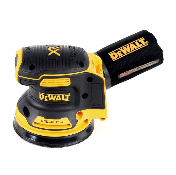Akku Exzenterschleifer von Dewalt mit 18 Volt und bürstenlosem Motor inklusive Staubfangsack