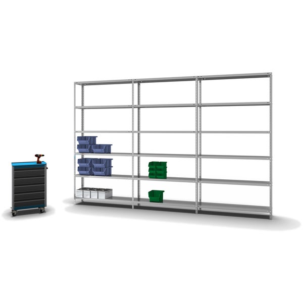 PROREGAL Fachbodenregal Schraubsystem Light-Duty Grundregal HxBxT 250 x 130 x 30 cm 6 Ebenen Fachlast 125 kg Beidseitig Nutzbar Verzinkt
