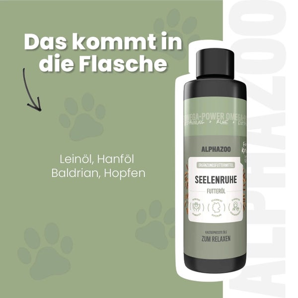 Alpha Zoo Seelenruhe Futteröl für Katzen mit Leinöl, Hanföl, Baldrian und Hopfen