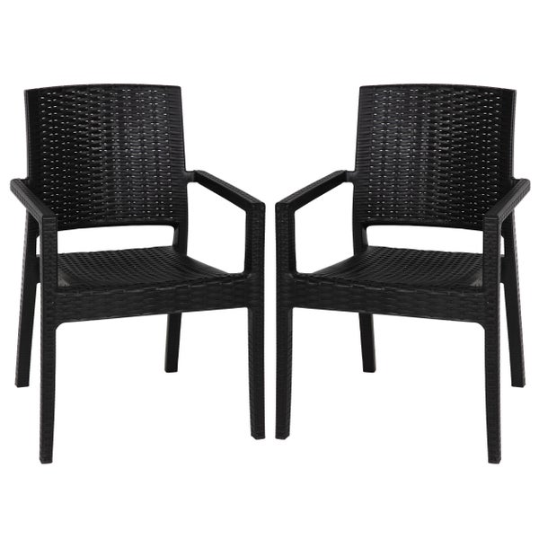 Zwei schwarze Gartenstühle mit Armlehnen