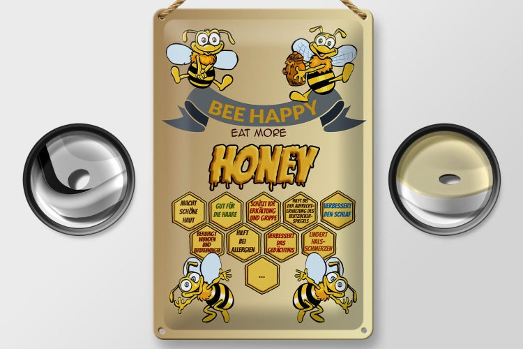 Blechschild Spruch 20x30cm Bee happy eat more honey Honig
