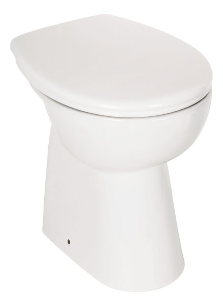 Calmwaters® Spülrandloses WC Komplettset Elements Wellness mit Toilettendeckel, erhöhtes Stand WC + 7 cm, abnehmbarer WC-Sitz mit Absenkautomatik & Schnellbefestigung, Tiefspüler, Weiß, 07AB3134