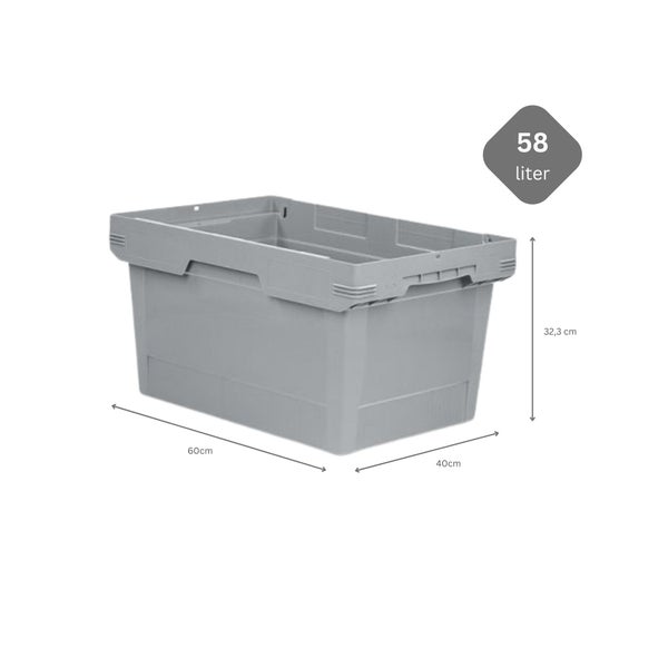 PROREGAL Mega Deal 6x Conical Mehrweg-Stapelbehälter Grau HxBxT 32,3 x 40 x 60cm 58 Liter Lagerbox  Eurobox  Transportbox  Transportbehälter