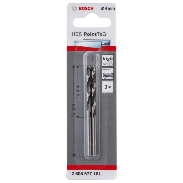 Bosch 2x HSS PointTeQ DIN 338 4 x 43 x 75 mm - 2608577161