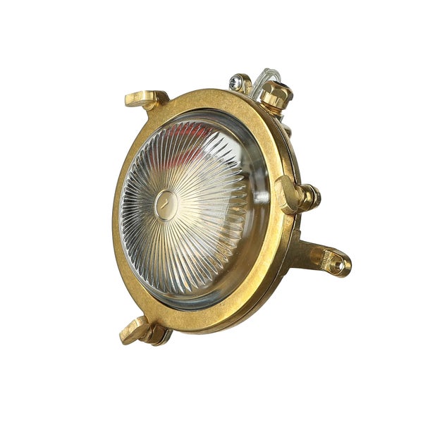 Runde Messing-Deckenleuchte mit klarem, strukturiertem Glasdiffusor