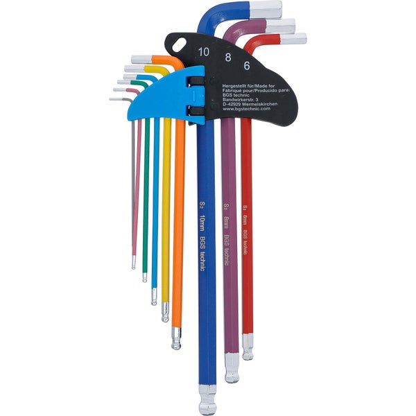 BGS Winkelschlüssel-Satz Multicolour extra lang Innensechskant, Innensechskant mit Kugelkopf 1,5 - 10 mm 9tlg. - 74453
