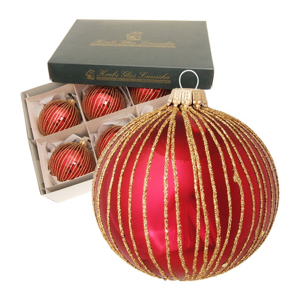 Bordeaux glanz 8cm Glaskugel mundgeblasen und handdekoriert (GMK), 6 Stck., Weihnachtsbaumkugeln, Christbaumschmuck, Weihnachtsbaumanhänger