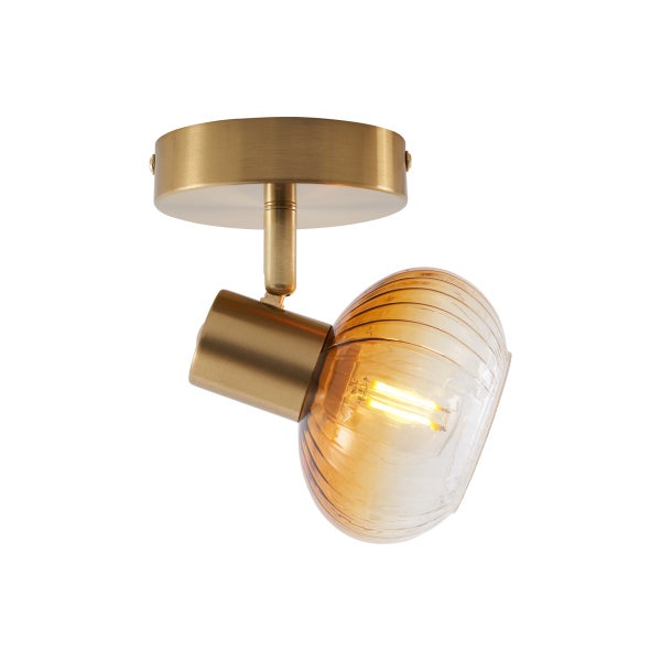 Deckenspot mit schwenkbarem Leuchtenkopf und gemustertem Glasschirm