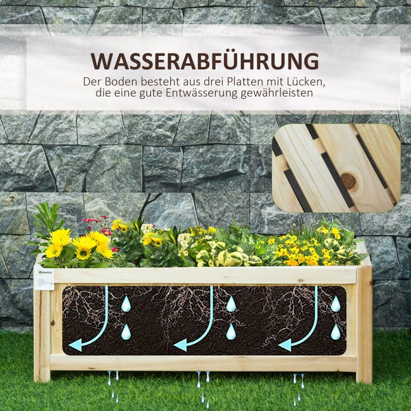 Outsunny Hochbeet, Klappbarer Pflanzkasten, Blumenkasten, Gemüsebeet für Garten, Terrasse und Balkon, aus Tannenholz, Natur, 70 x 30 x 25 cm