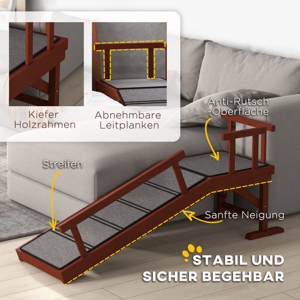 PawHut Hunderampe Haustierrampe mit abnehmbaren Geländern, Rutschfest Kofferraumrampe, Hundeeinstiegshilfe für Haustiere bis 30 kg, 125 x 40 x 56 cm, Grau