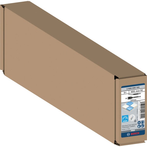 Verpackung mit fünf Bosch SDS max-5C Meißeln, 300 mm Länge