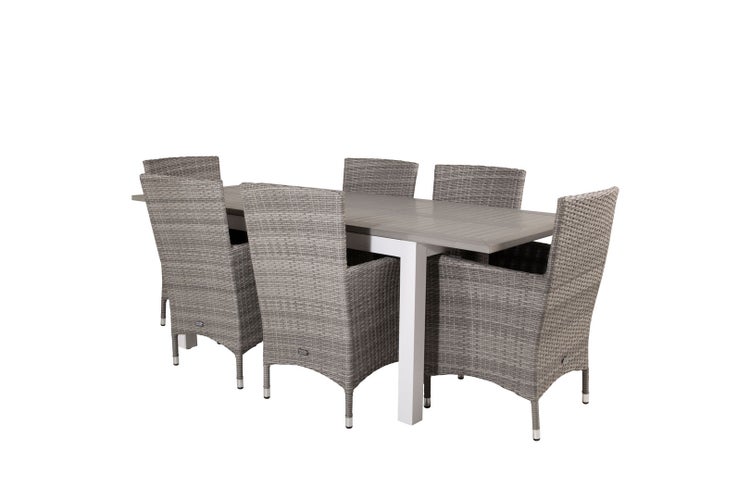 Albany Gartenset Tisch 90x160/240cm und 6 Stühle Malin grau. 90 X 160 X 75 cm