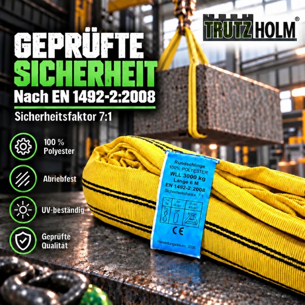Trutz Holm Rundschlinge aus Polyester mit 3000 Kilogramm Tragfähigkeit, 6 Meter Länge, geprüft nach DIN EN 1492-2, Sicherheitsfaktor 7 zu 1.