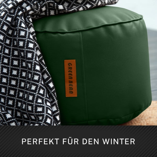 Grüner Sitzpouf aus Kunstleder mit schwarzer Decke