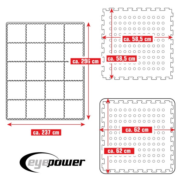 eyepower 7 m² Poolunterlage - 20 EVA Matten 62x62 - Outdoor Pool Unterlage - Unterlegmatten Set