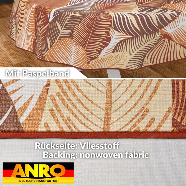 Tischdecke mit Blätterdruck und Paspelband, Rückseite aus Vliesstoff