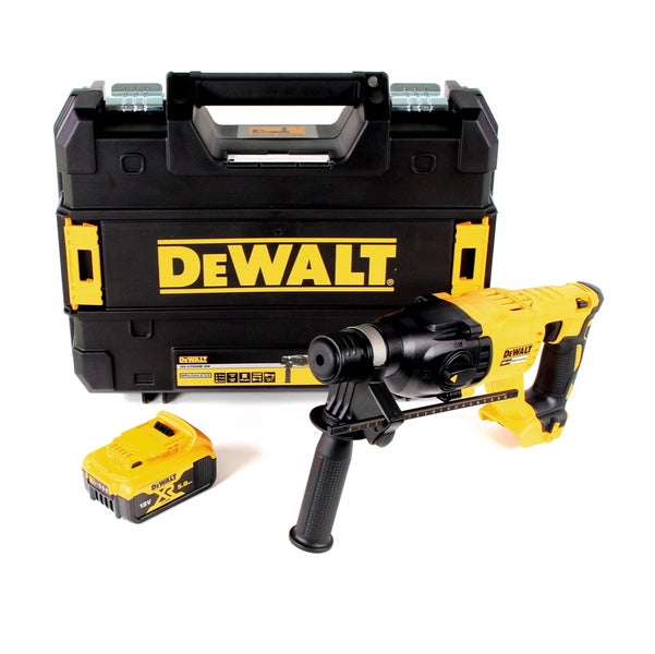 DeWalt Akku-Bohrhammer mit Zusatzhandgriff, einem Akku und DeWalt Systemkoffer.