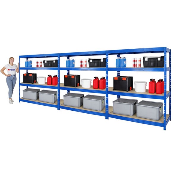 PROREGAL Mega Deal 3x Profi Schwerlastregal Rhino HxBxT 180 x 160 x 60 cm 4 Spanplatten-Ebenen 8mm Fachlast 500 kg Blau