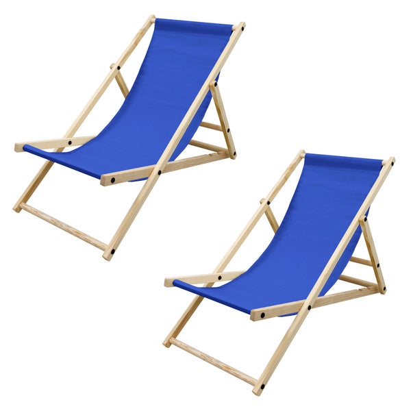 ECD Germany 2er Set Liegestuhl klappbar, Blau, aus Holz, verstellbare Rückenlehne, 3 Positionen, bis 120 kg, Sonnenliege Gartenliege Strandliege Strandstuhl Holzklappstuhl, für Garten, Balkon & Strand