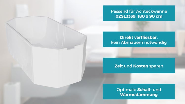 Calmwaters® - Exclusive - Badewannenträger aus Styropor für 8-Eck-Badewannen in 180 x 90 cm - 03AX3363