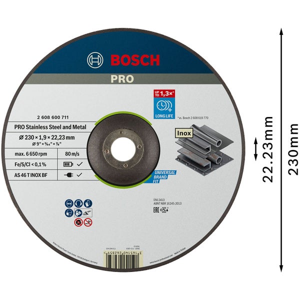 Bosch PRO Stainless Steel and Metal Trennscheibe 230 x 1,9 x 22,23 mm - 2608600711