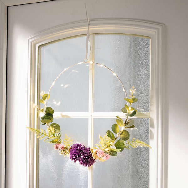 FRANK FLECHTWAREN | LED-Ring Blumen, KUNSTSTOFF, METALL, D: 30 cm