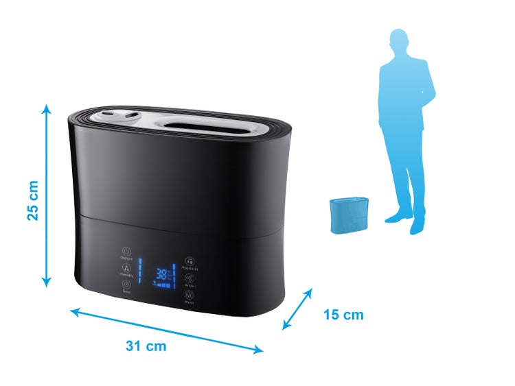 Luftbefeuchter mit den Maßen 25 x 31 x 15 cm