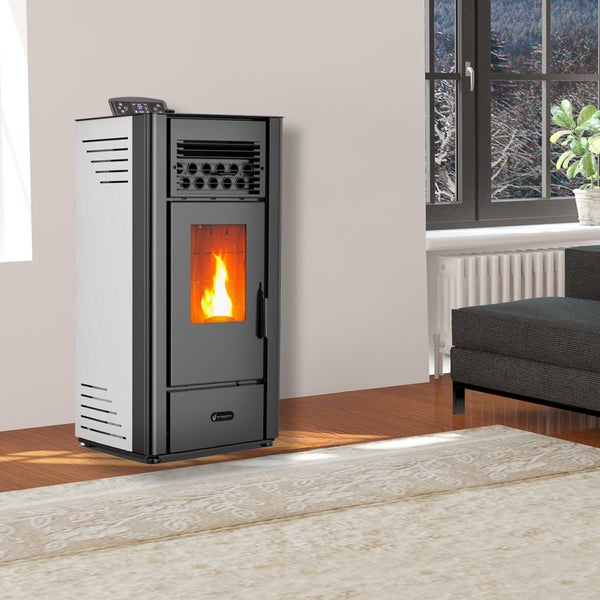 Luft- Pelletofen Anita 10 kW Sannover Weiß + Kaminbau-Anschluss-Set