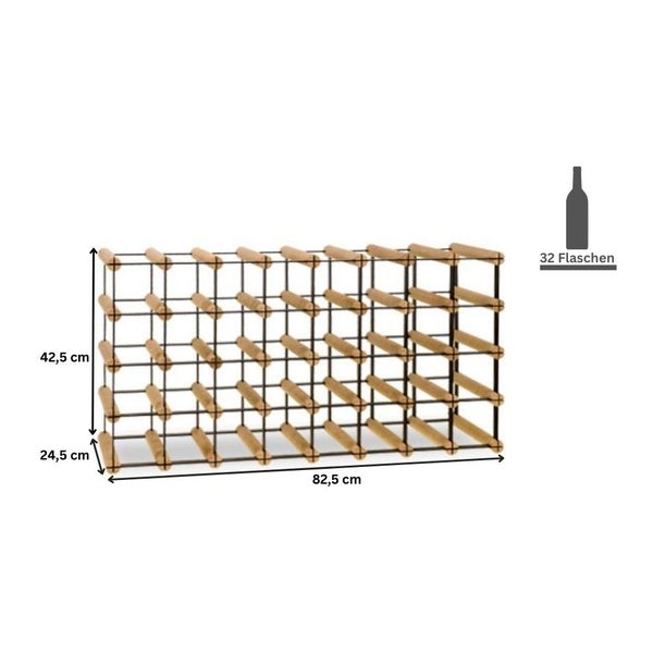 PROREGAL Modulares Weinregal Vinotega Mod Metal HxBxT 42,5 x 82,5 x 24,5 cm 8 x 4 Flaschen Massives Kiefernholz Braun Geölt