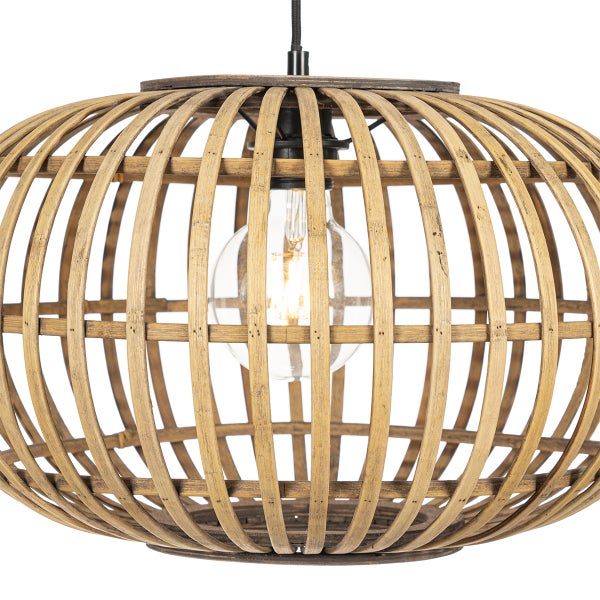 Hängelampe aus Holz mit offenem Lampenschirm