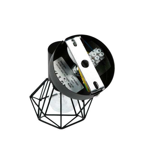 Schwarze Deckenleuchte mit geometrischem Lampenschirm