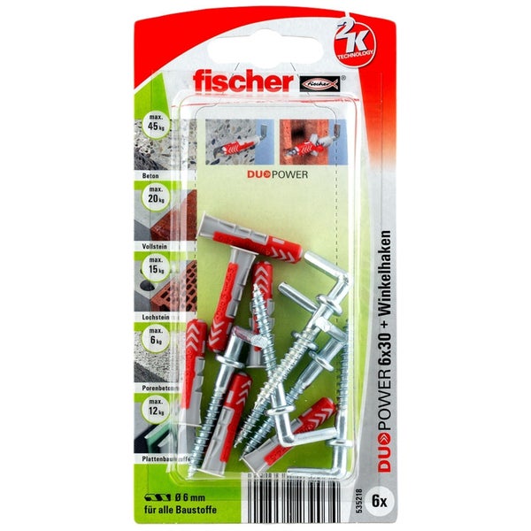 fischer DuoPower 6x30 with angled hooks packaging