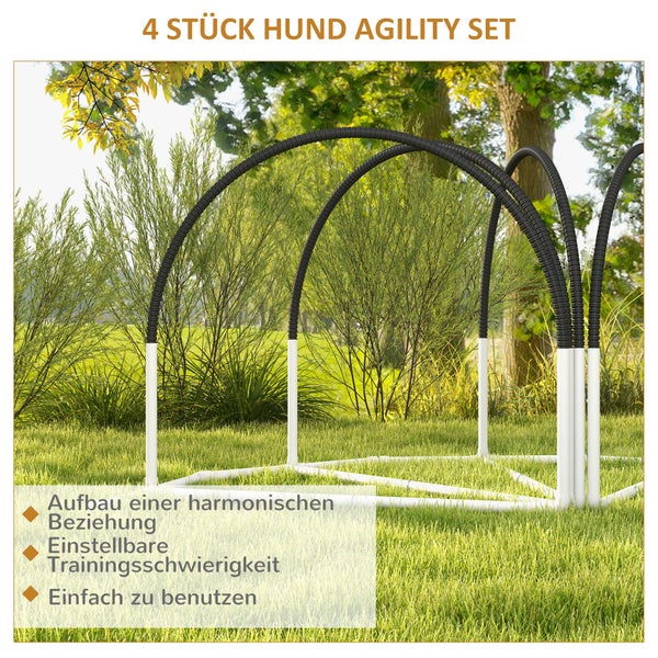 PawHut Hunde Agility Set, 4er-Set Hundetraining mit Slalomstangen, Agility-Ausrüstung für Hunde mit Tragetasche aus Oxford, Schwarz