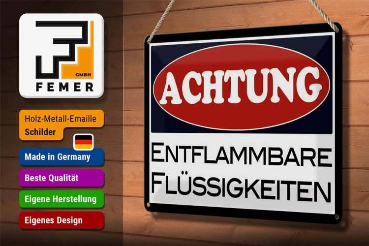Blechschild Hinweis 30x20cm Achtung entflammbare Flüssigkeiten