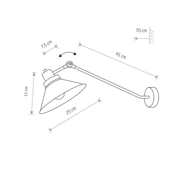 Technische Zeichnung einer Wandleuchte mit Abmessungen