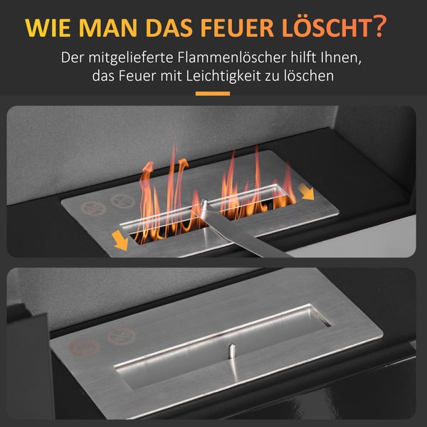 HOMCOM, Ethanol-Kamin, Bio-Ethanol-Brenner, 90L x 18B x 60H cm, Eisen, Schwarz