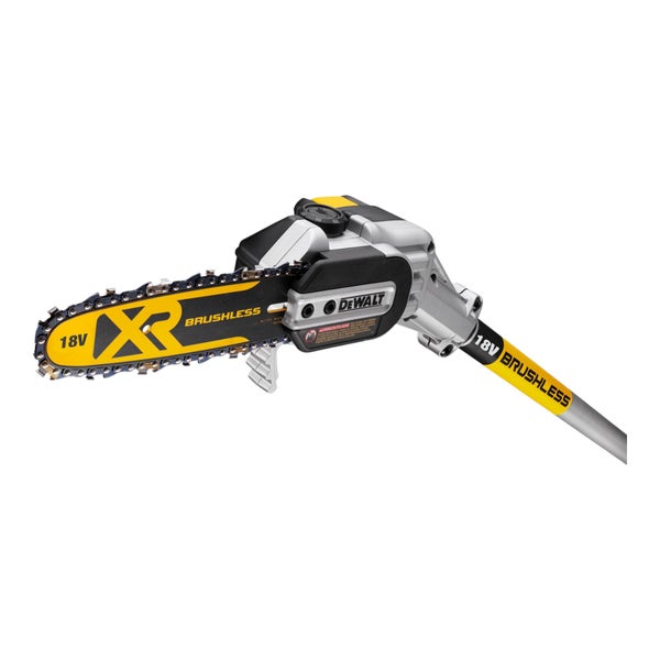 DeWalt 18 Volt XR Brushless Akku-Hochentaster-Aufsatz mit Sägekette und Führungsschiene.