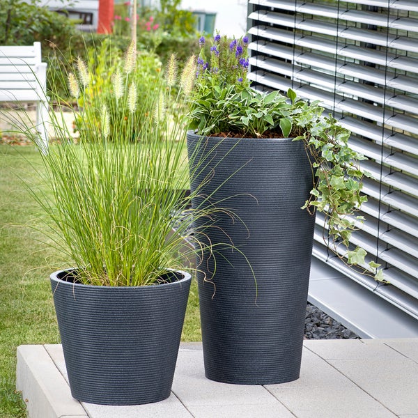 Scheurich Coneo High 70, Hochgefäß/Blumentopf/Pflanzkübel, rund,  aus Kunststoff Farbe: Schwarz-Granit, 38,8 cm Durchmesser, 70 cm hoch, 27 l Vol.