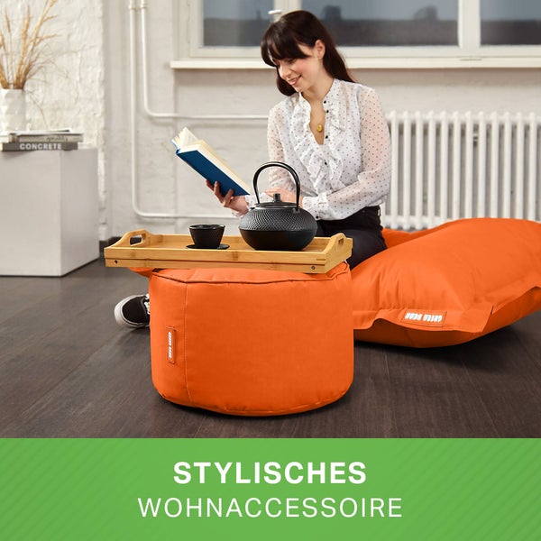 Green Bean Sitzsack-Hocker 45x25cm mit EPS-Perlen Füllung - Fußhocker Fußkissen Sitz-Pouf für Sitzsäcke - Bodenkissen für Kinder und Erwachsene - Fußablage Sitzkissen Sitzhocker Orange