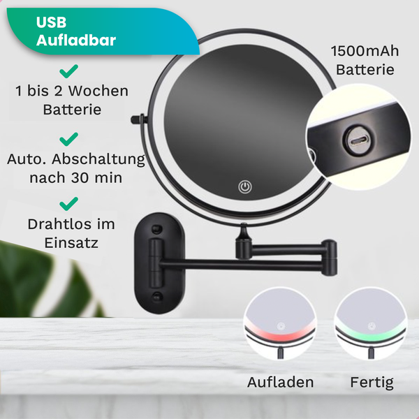 Mirlux Make Up Spiegel mit LED Beleuchtung, Kosmetikspiegel, 5x Vergrößerung  Rasierspiegel Wandmodell Schwarz