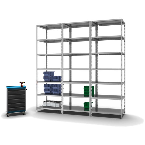 PROREGAL Fachbodenregal Schraubsystem Heavy-Duty Grundregal HxBxT 300 x 100 x 60 cm 7 Ebenen Fachlast 350 kg Beidseitig Nutzbar Verzinkt