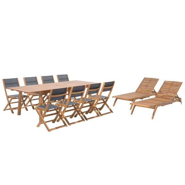 Gartenmöbel Set mit Liegestühlen 8-Sitzer CESANA Akazienholz Hellbraun