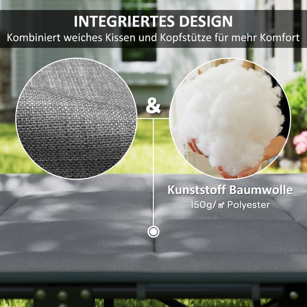 Outsunny Feldbett faltbar Campingbett mit Matratze Kopfkissen Seitentasche 187 x 67 x 37 cm Gästebett bis 150 kg Campingliege für Erwachsene Klappbett für Outdoor, Garten Camping Reisen Grau
