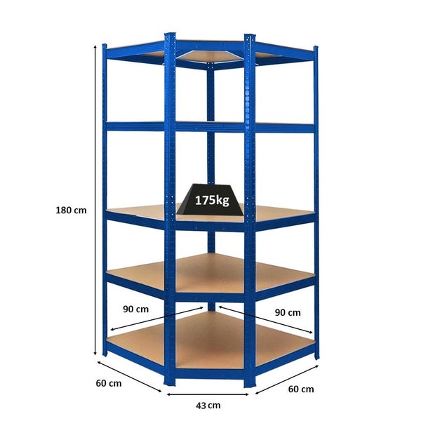 PROREGAL Eckregal Ragnar für Gesamtlast 875 kg HxBxT 180 x 90 x 60 Blau Kellerregal Steckregal Garagenregal Lagerregal