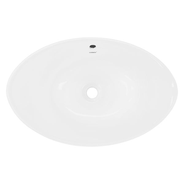 ECD Germany Waschbecken Waschtisch 590x390x200 mm Keramik Oval Weiß inkl. Ablaufgarnitur für Waschbecken mit Überlauf Aufsatzbecken Aufsatzwaschbecken Aufsatzwaschtisch Waschschale Spülbecken Becken