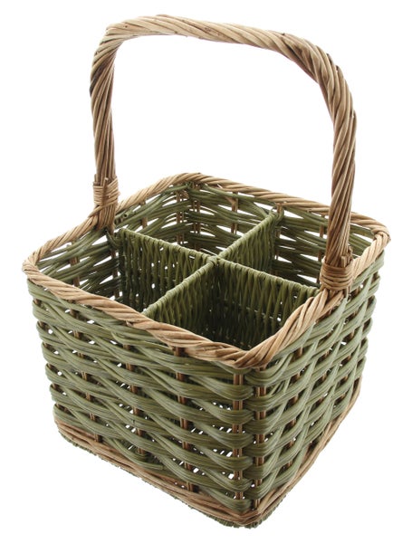 FRANK FLECHTWAREN | Flaschenkorb Washed Green, für 4 Flaschen, WEIDE, 25 x 25 x 21 cm, GH 40 cm, ohne Inhalt