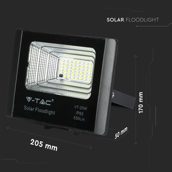 V-TAC VT-25W - Solar-Flutlicht - 12W - Schwarz - IP65 - 550 Lumen - 6000K