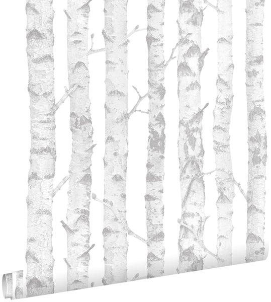 ESTAhome Tapete Birkenstämme Silber und Weiß - 53 cm x 10,05 m - 138944
