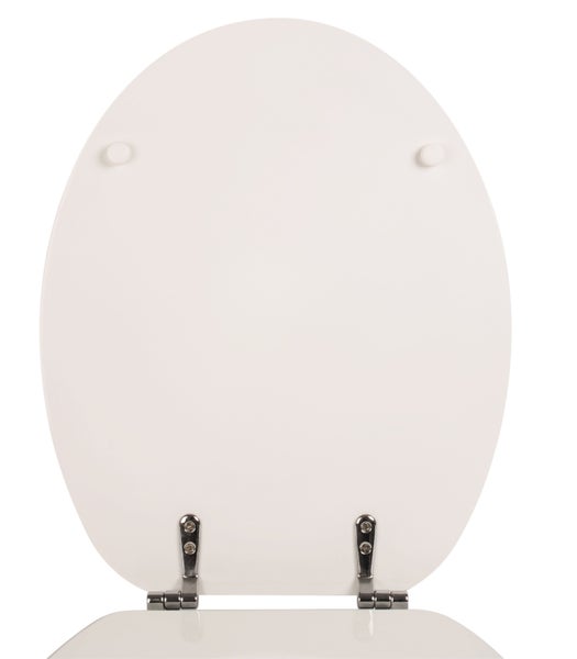 Toilettendeckel aus Holz mit Chrombeschlägen