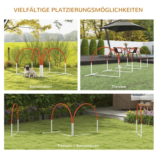 PawHut Hunde Agility Set, 4er-Set Hundetraining mit Slalomstangen, Agility-Ausrüstung für Hunde mit Tragetasche aus Oxford, Orange